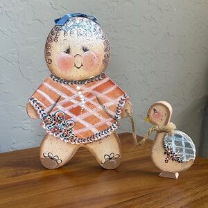 Vintage wood‎ curly hair girl and duck hand painted sign 1989 cottage core